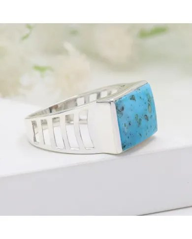 Arizona Turquoise Ring - Sterling Silver Handmade Engagement Ring for Men
