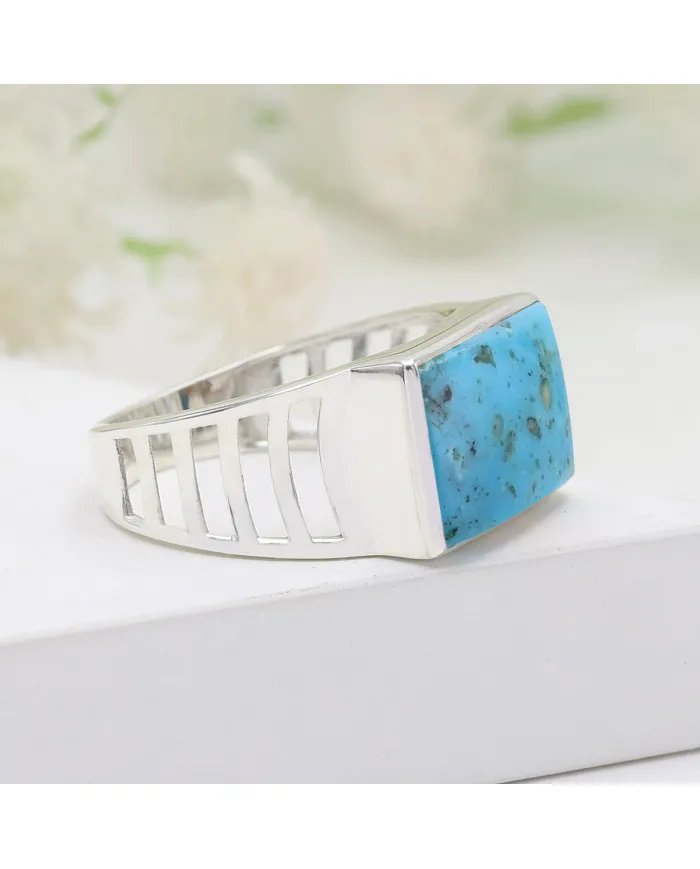 Arizona Turquoise Ring - Sterling Silver Handmade Engagement Ring for Men