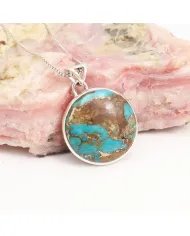 Boulder Turquoise Round Pendant – 925 Sterling Silver Handmade Jewelry