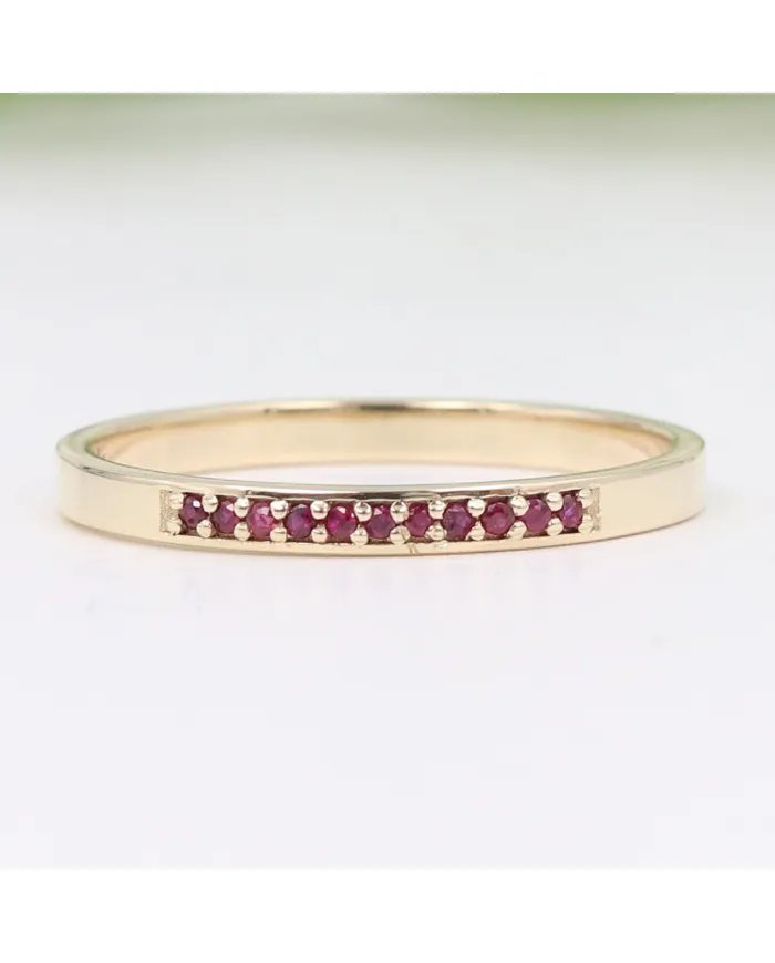 9K Gold Engagement Ring - Ruby Gemstone Half Eternity Band Jewelry