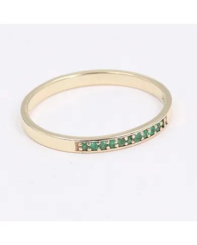 Emerald 9K Gold Ring - Minimalist Half Eternity Band Handmade Jewelry