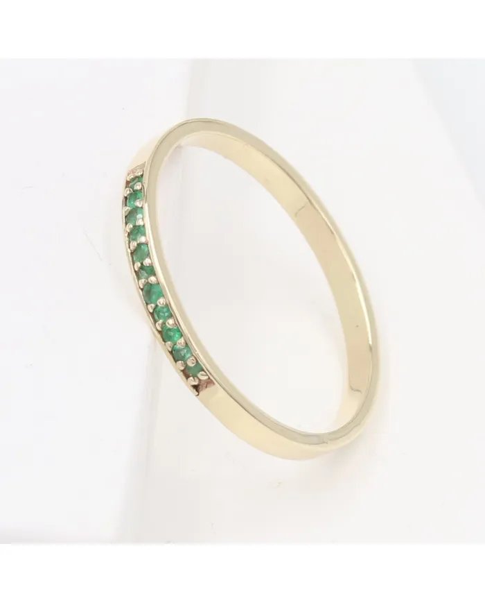 Emerald 9K Gold Ring - Minimalist Half Eternity Band Handmade Jewelry
