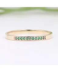 Emerald 9K Gold Ring - Minimalist Half Eternity Band Handmade Jewelry