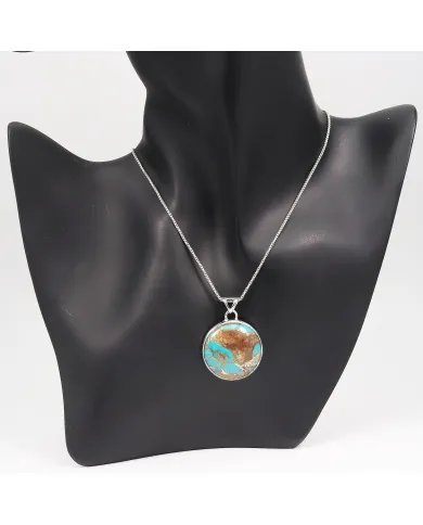 Boulder Turquoise Round Pendant – 925 Sterling Silver Handmade Jewelry