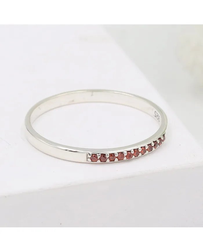 Natural Garnet Ring - Sterling Silver Ring Minimalist Rings for Her
