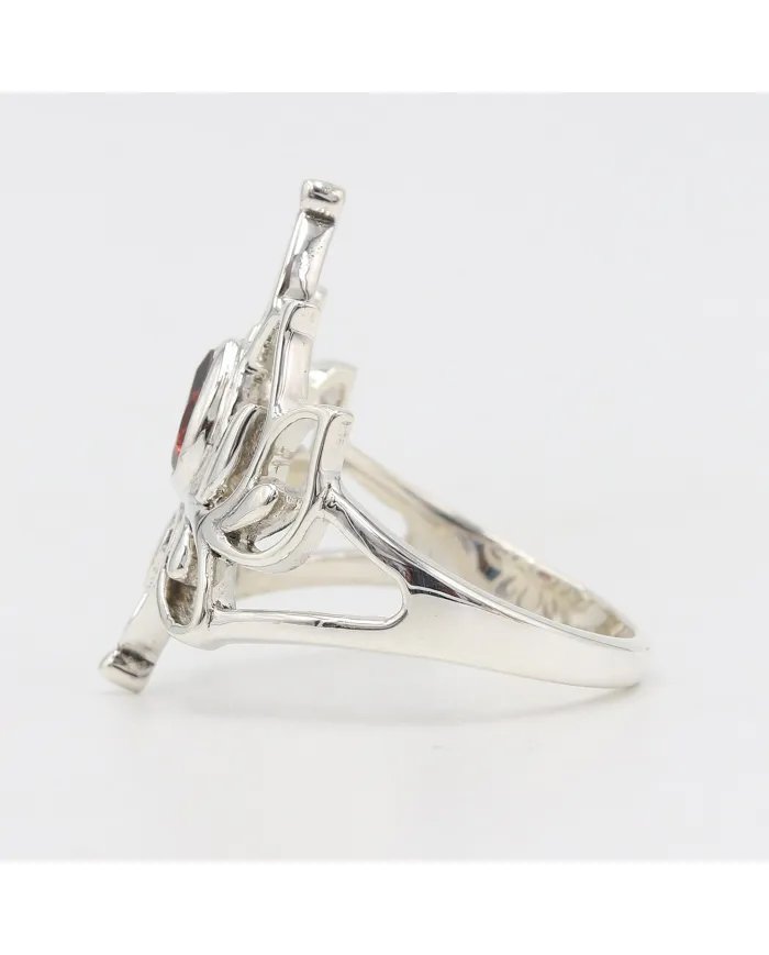 Garnet Lotus Ring - 925 Sterling Silver Handmade Red Gemstone Jewelry