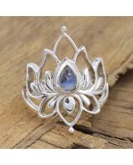 Rainbow Moonstone Lotus Ring - 925 Sterling Silver Handmade Jewelry