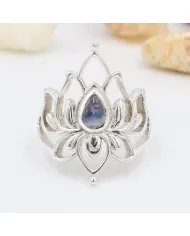 Rainbow Moonstone Lotus Ring - 925 Sterling Silver Handmade Jewelry