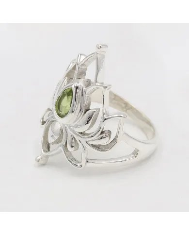 Peridot Lotus Ring - 925 Sterling Silver Handmade Gemstone Jewelry