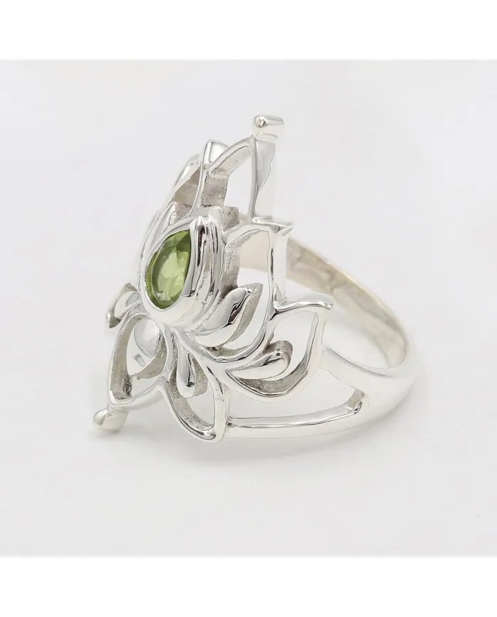 Peridot Lotus Ring - 925 Sterling Silver Handmade Gemstone Jewelry