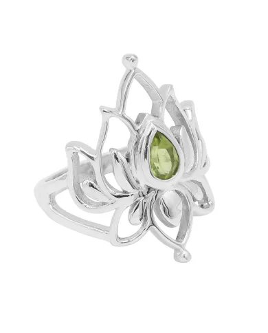 Peridot Lotus Ring - 925 Sterling Silver Handmade Gemstone Jewelry