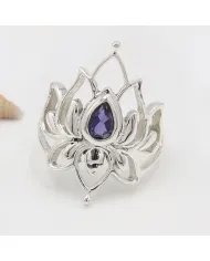 Iolite Lotus Ring - 925 Sterling Silver Handmade Gemstone Jewelry for Her