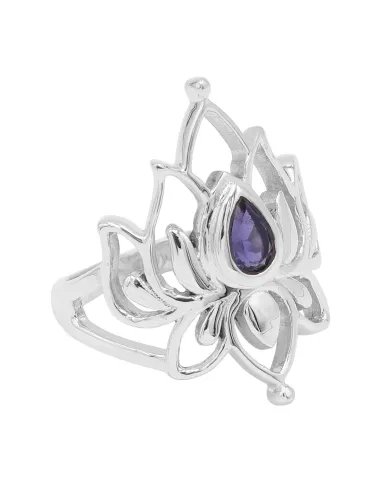 Iolite Lotus Ring - 925 Sterling Silver Handmade Gemstone Jewelry for Her