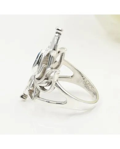 Swiss Blue Topaz Lotus Ring - 925 Sterling Silver Handmade Jewelry