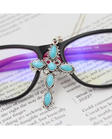 Arizona Turquoise Cross Pendant Necklace | 925 Sterling Silver Gift
