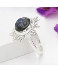 Labradorite Ring - 925 Sterling Silver Handmade Face Carving Jewelry