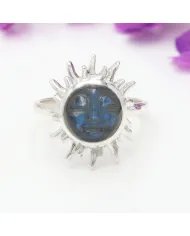 Labradorite Ring - 925 Sterling Silver Handmade Face Carving Jewelry