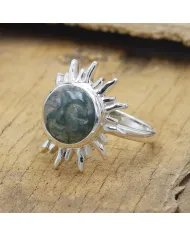 Moss Agate Ring - 925 Sterling Silver Handmade Face Carving Jewelry