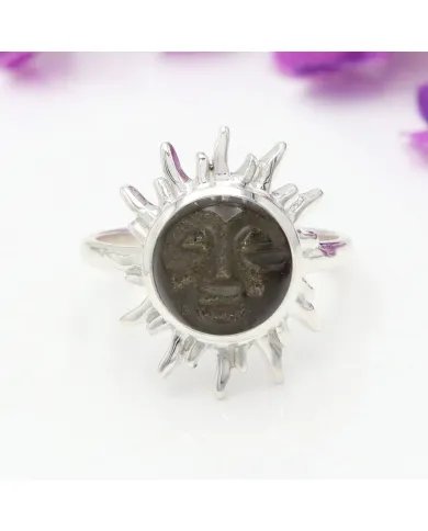 Obsidian Ring - 925 Sterling Silver Handmade Face Carving Jewelry