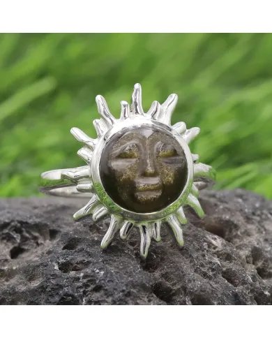 Obsidian Ring - 925 Sterling Silver Handmade Face Carving Jewelry