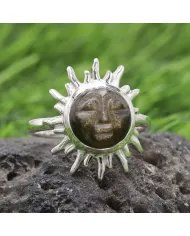 Obsidian Ring - 925 Sterling Silver Handmade Face Carving Jewelry