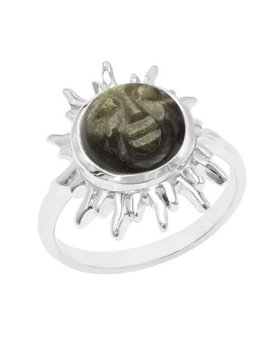 Obsidian Ring - 925 Sterling Silver Handmade Face Carving Jewelry