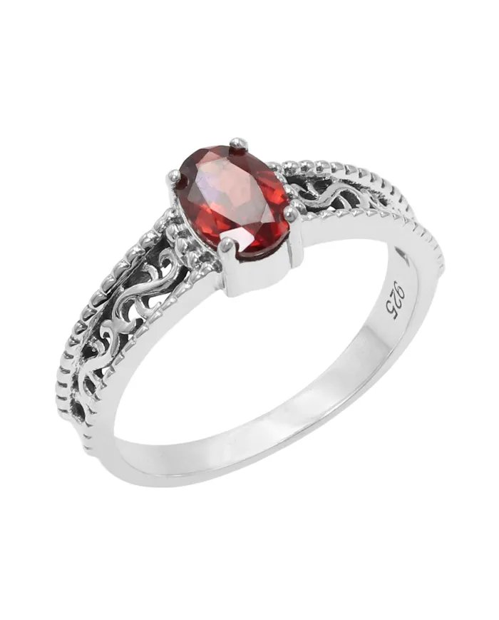 Minimalist Garnet Gemstone Ring - Handcrafted Sterling Silver Jewelry