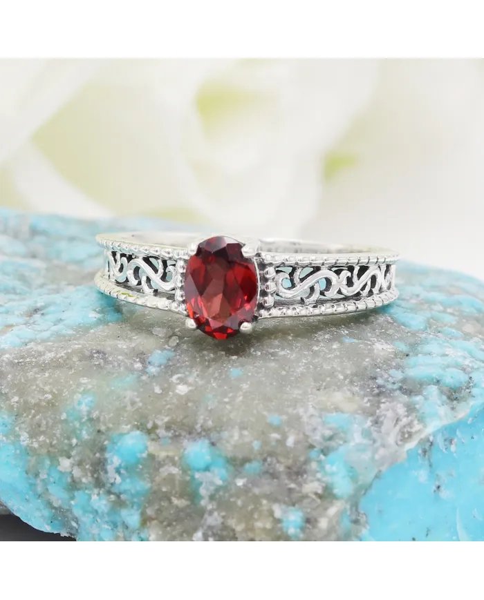 Minimalist Garnet Gemstone Ring - Handcrafted Sterling Silver Jewelry