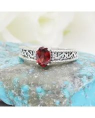 Minimalist Garnet Gemstone Ring - Handcrafted Sterling Silver Jewelry