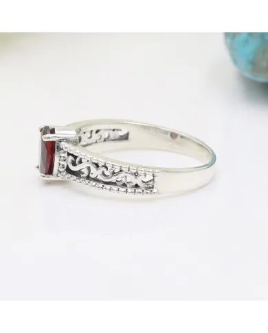 Minimalist Garnet Gemstone Ring - Handcrafted Sterling Silver Jewelry