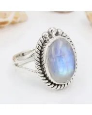 Rainbow Moonstone Ring - Handmade 925 Sterling Silver Vintage Jewelry