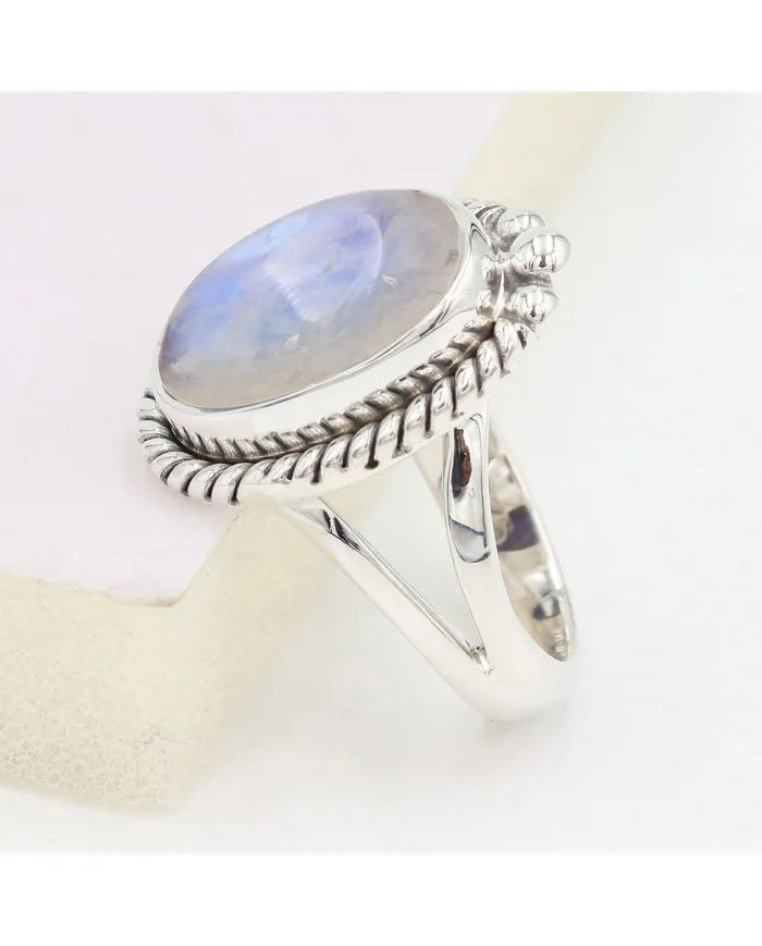 Rainbow Moonstone Ring - Handmade 925 Sterling Silver Vintage Jewelry