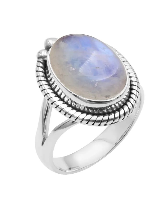 Rainbow Moonstone Ring - Handmade 925 Sterling Silver Vintage Jewelry