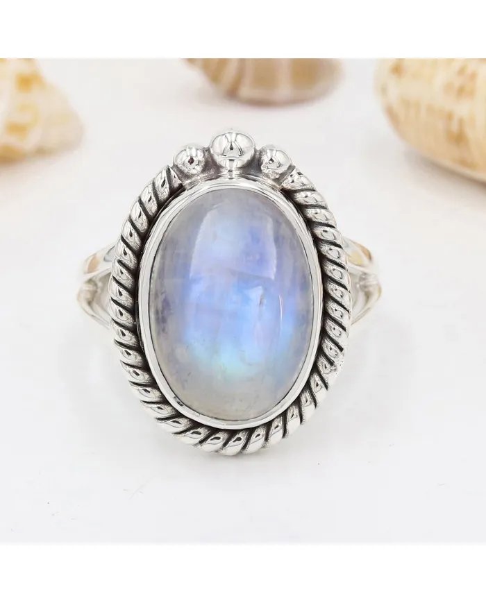 Rainbow Moonstone Ring - Handmade 925 Sterling Silver Vintage Jewelry