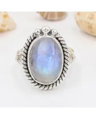 Rainbow Moonstone Ring - Handmade 925 Sterling Silver Vintage Jewelry