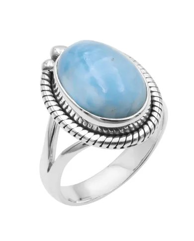 Larimar Gemstone Ring - 925 Sterling Silver Handmade Boho Jewelry