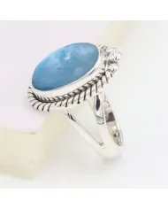 Larimar Gemstone Ring - 925 Sterling Silver Handmade Boho Jewelry
