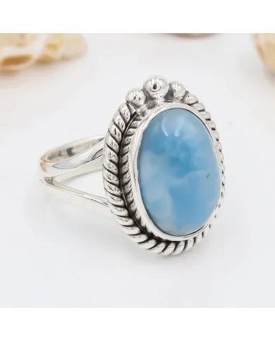 Larimar Gemstone Ring - 925 Sterling Silver Handmade Boho Jewelry