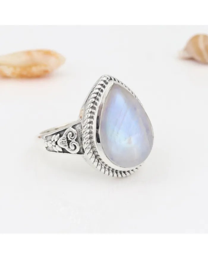Rainbow Moonstone Ring – 925 Sterling Silver Handmade Boho Jewelry