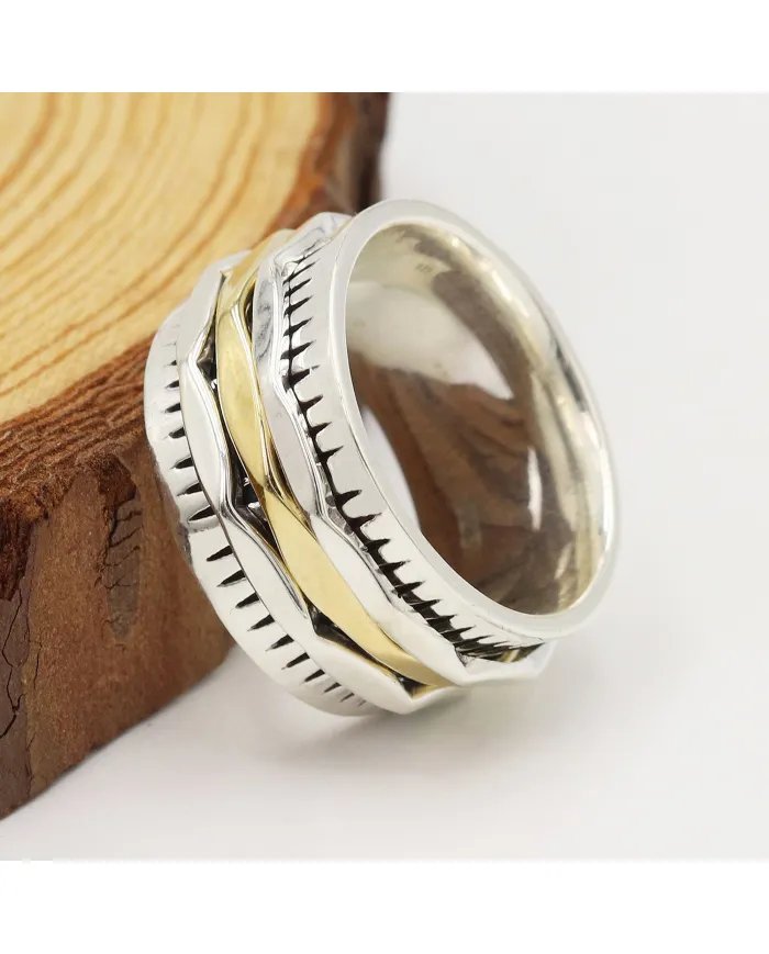 Brass Spinner Two Tone Ring – 925 Silver Meditation & Stress Relief Jewelry