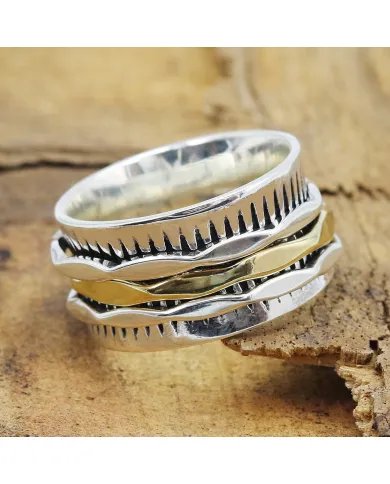 Brass Spinner Two Tone Ring – 925 Silver Meditation & Stress Relief Jewelry