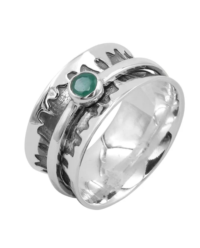 Emerald Spinner Ring - 925 Sterling Silver Anxiety & Fidget Jewelry