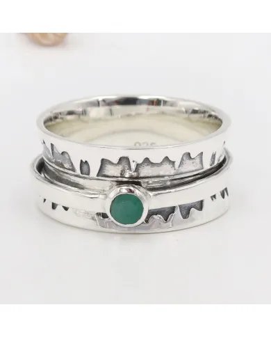 Emerald Spinner Ring - 925 Sterling Silver Anxiety & Fidget Jewelry