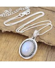 Rainbow Moonstone Pendant - 925 Sterling Silver Oval Handmade Jewelry