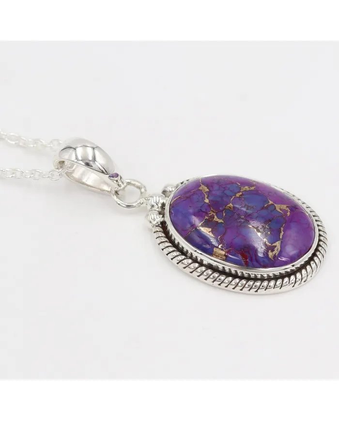 Purple Copper Turquoise Pendant – 925 Sterling Silver Vintage Jewelry