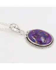 Purple Copper Turquoise Pendant – 925 Sterling Silver Vintage Jewelry