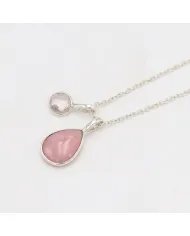Pink Opal & Rose Quartz Gemstone Pendant - 925 Sterling Silver Jewelry