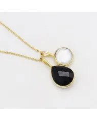 Black Onyx & Pearl Pendant - Gold Plated 925 Silver Minimalist Jewelry