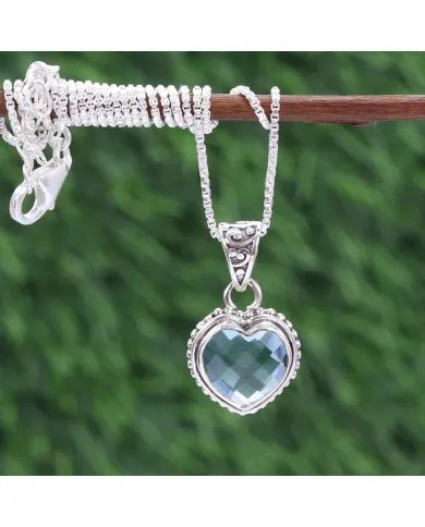 Natural Sky Blue Topaz Heart Pendant – 925 Sterling Silver Minimalist Jewelry