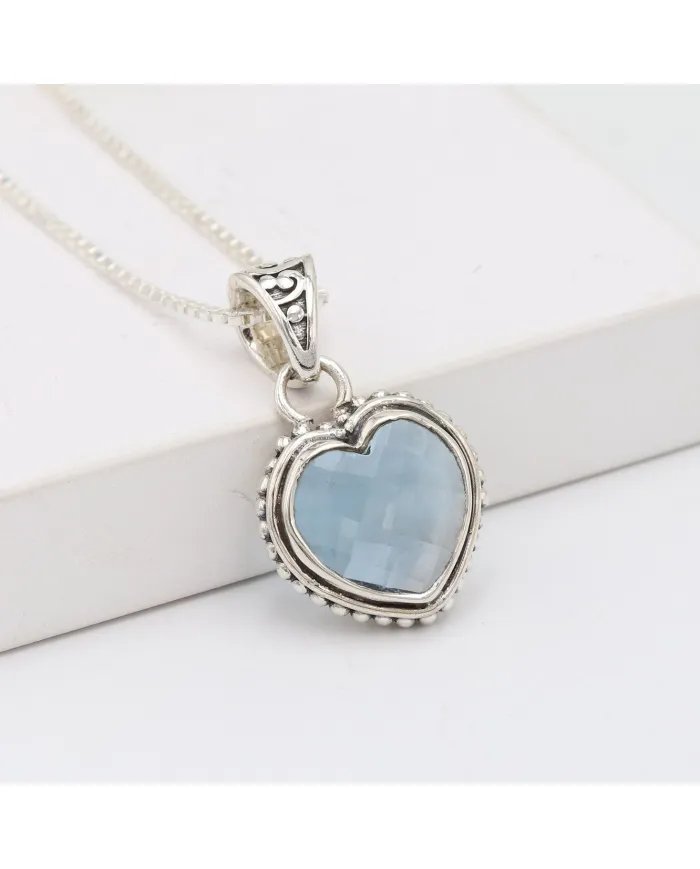 Natural Sky Blue Topaz Heart Pendant – 925 Sterling Silver Minimalist Jewelry